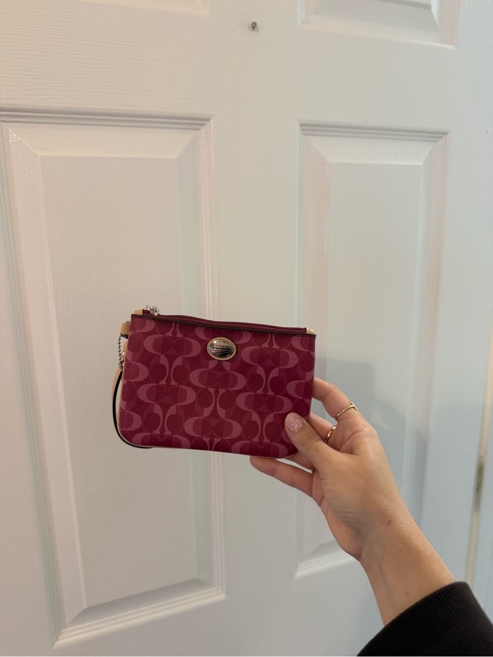 Coach Signature Small Wristlet Pouch in Pink